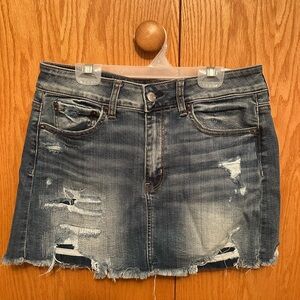 American Eagle Outfitters Blue Distressed Mini Skirt